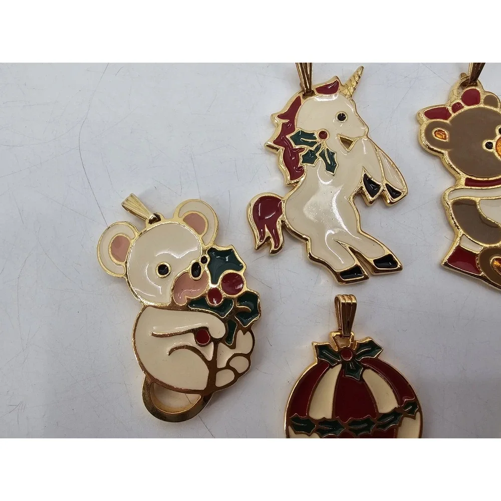 Lot Of 5 VTG Wallace Silversmiths‎ Enamel Sitting Bear Ornament Christmas
